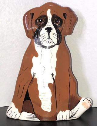Boxer Dogs By Nina Lyman 8.  5” Vase Brown White Ceramic Artist Signed