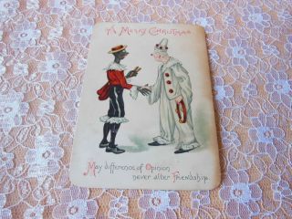 Victorian Christmas Card/raphael Tuck/black Figure Shaking Clown 