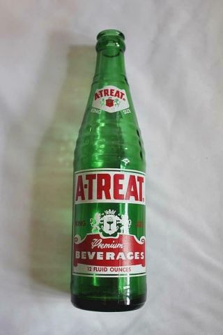 Vintage A - Treat Beverages 12oz Green Glass Acl Soda Bottle Allentown,  Pa