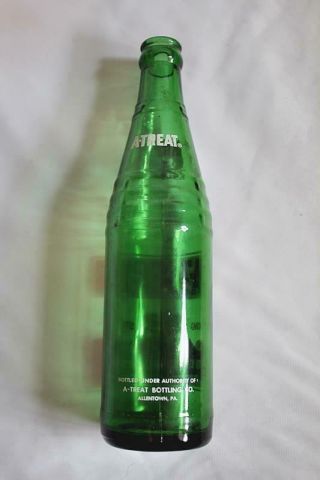 Vintage A - Treat Beverages 12oz Green Glass ACL Soda Bottle Allentown,  PA 2