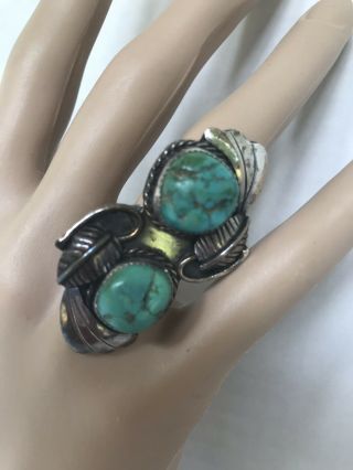 Vintage Signed Yazzie Navajo 925 Silver Natural Turquoise Ring Size 7 Ornate