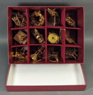 Danbury 2009 Set Of 12 23k Gold Plated Christmas Ornaments Box