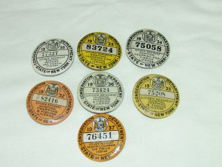 7 Ny Hunting Fishing Trapping - License Pins 1932 - - 1938 Conservation Badge