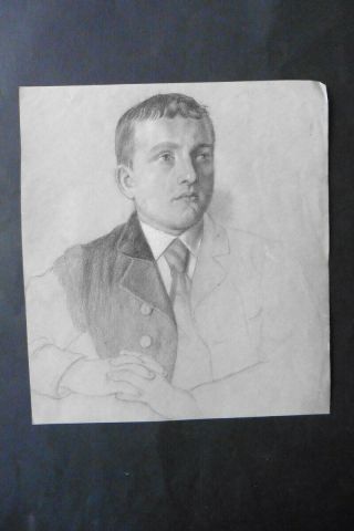 German School 1893 - Naturalistic Portrait Young Man By Volkhard - Pencil