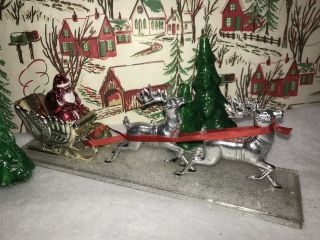 Vintage Mid - Century Irwin Hard Plastic Santa Sleigh And 2 Reindeer Silver Tone