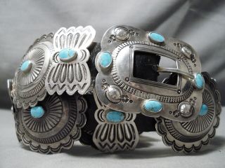 Superior Vintage Navajo Domed Turquoise Sterling Silver Concho Belt