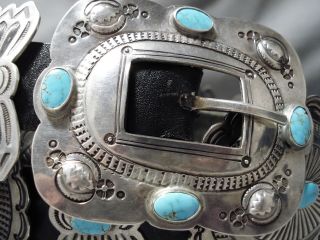 SUPERIOR VINTAGE NAVAJO DOMED TURQUOISE STERLING SILVER CONCHO BELT 2