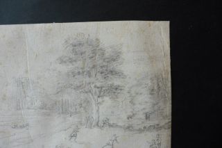 FRENCH SCHOOL CA.  1800 - ANIMATED NEOCLASSICAL LANDSCAPE - CHARCOAL DRAWING 3