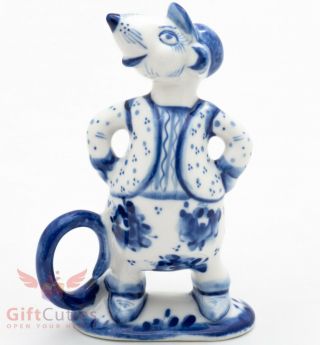 Gzhel Mice Mouse Rat Porcelain Figurine Souvenir Handmade Гжель