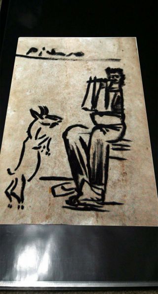 Pablo Picasso Oil Drawing Painting.  Signed.
