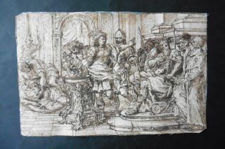 Italian - Roman School 17thc - Biblical Scene Circle Da Cortona - Ink Drawing