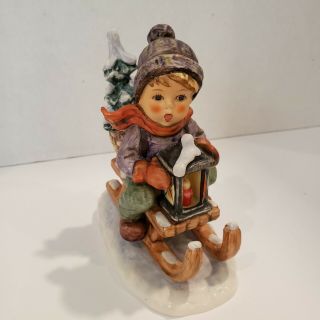 Goebel Hummel Ride Into Christmas 396 Figurine 6 " Boy On Sled 1971 Vintage