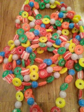 3 Strands Of Vintage Candy Blow Mold Christmas Garland 9’ Sugar Coated Lifesaver