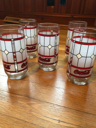 5 Coca Cola Vintage Tiffany - Style Glasses Coke Frosted Stained Glass