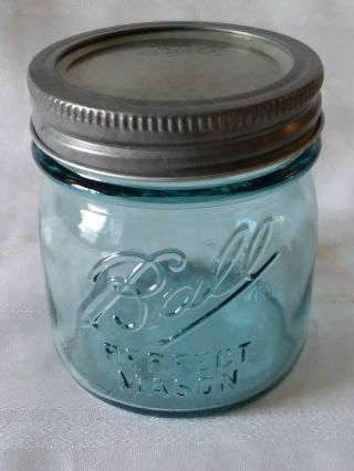 Ball Half 1/2 Pint Blue Mason Jar - " Collector 