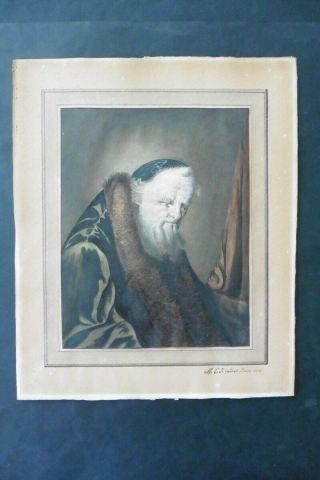 Dutch School 1821 - Curious Portrait Elderly Man Sign.  Van Der Heim - Watercolor