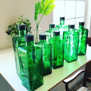 Diy Dark Green Antique Olive Oil Glass Bottles Canisters Screw On Lid Home Decor
