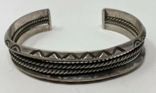 Vintage Navajo Native American Sterling Silver Engraved Stamped Cuff Bracelet