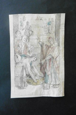 Italian - Florentine School 17thc - Religious Scene - Charcoal - Watercolor
