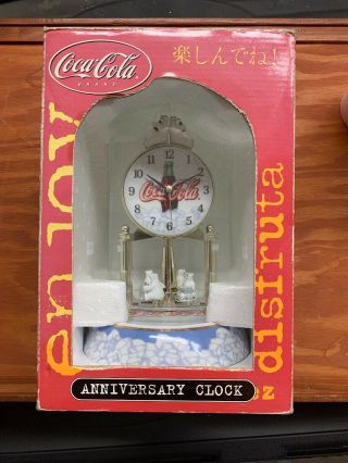 Coca - Cola 2002 Anniversary Clock Rotating Polar Bears Nib
