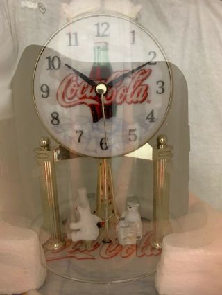 COCA - COLA 2002 Anniversary Clock ROTATING POLAR BEARS NIB 2