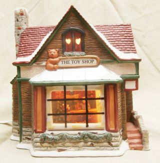 Rite Aid Lighted Christmas Village House " The Toy Shop " Interior Scene 1999