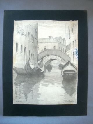 J.  Mason Reeves Pencil Drawing Of Venice Italy Signed.