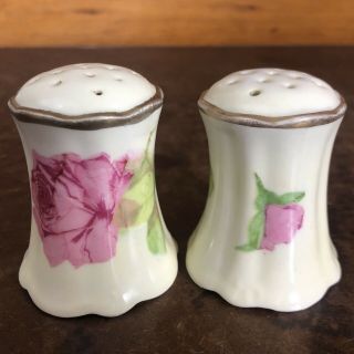 Vtg O & E.  G.  Royal Austria Porcelain Salt And Pepper Shaker Pink Rose Floral