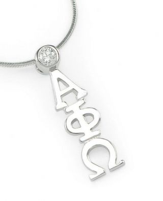 Alpha Phi Omega Sterling Silver Lavaliere Pendant W/ Clear Cz Crystal,