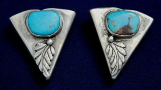Native American Sterling Stamped Turquoise Handmade Vintage Shirt Collar Tips