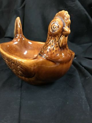 Vintage Large Ceramic Rooster Chicken Hen Basket Dish Brown
