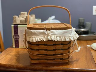 Longaberger Large Picnic Basket With Lid And Liner,  Handwoven,  Signed,  1997