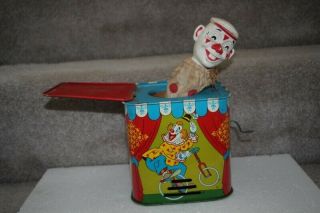 Vintage Ohio Art Tin Jack - In - The - Box With Clowns/circus Graphics