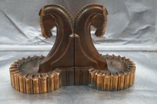 Vintage Dodge Trojan Horse Book Ends Bookends Art Deco Bronze Patina Metal