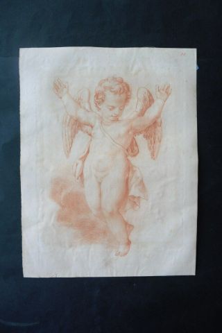 French School Ca.  1830 - Fine Portrait Of Eros - Red Chalk Drawing