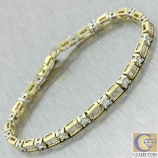 Vintage Estate 14k Gold 4.  00ctw Round Baguette Diamond 6mm 3mm Tennis Bracelet