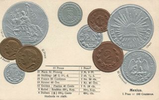 Vintage Mexico Embossed Silver Copper & Gold Coins Postcard - Walter Erhard
