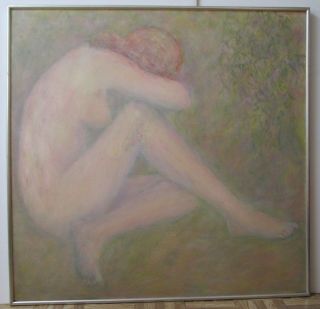 Vintage Modern Oil Painting.  Signed Elaine Foster 65.  Nude.