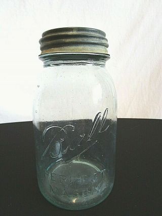 Vintage Ball Perfect Mason Blue 1 Quart Canning Jar W/ Zinc Lid 2