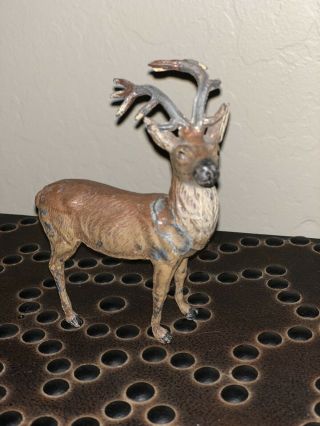 Vintage German Christmas Putz Lead Metal Reindeer Stag Deer W/ Broken Leg & Ear