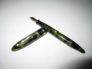Vintage Sheaffer Lifetime Balance Fountain Pen Green & Black Marble 14k Nib Usa