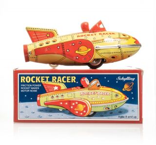 Vintage Schylling Space Rocket Racer Friction Tin Litho Toy