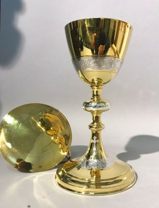 Vintage Religious French Chalice Silver Cup And Paten With Case