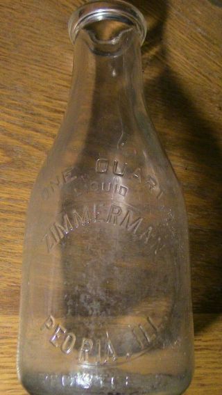 Vintage Glass Milk Bottle Zimmerman 