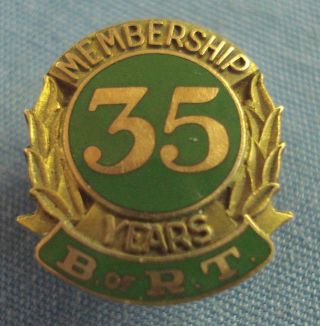 Vtg Brt Lapel Pin.  35 Year Member.  Brotherhood Of Railroad Trainmen.  10k Gold.