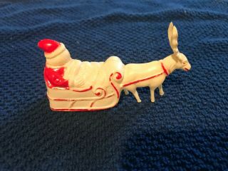 Vintage Small Celluloid Christmas Santa On Reindeer Sled 2 " X 3.  5 " 1