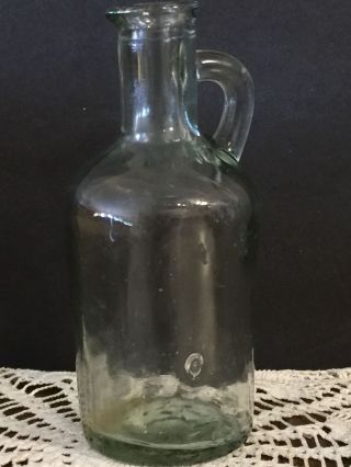 Glass Bottle Light Green Hand Blown Mold Handle Spout Vintage Vase Home Decor