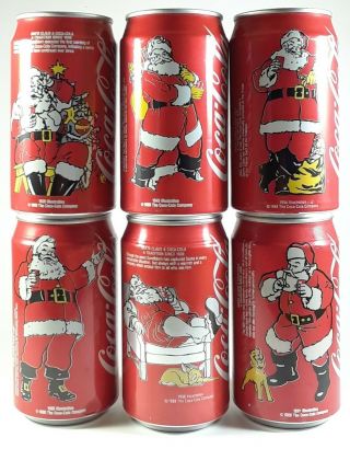 Vintage Coca Cola Cans,  Complete Santa 6 Can Set From Salt Lake City,  Usa,  Coke