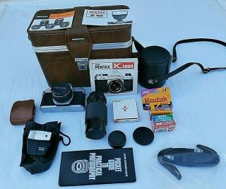 Vintage Pentax K1000 35mm Film Camera W/extra Lenses & Accessories