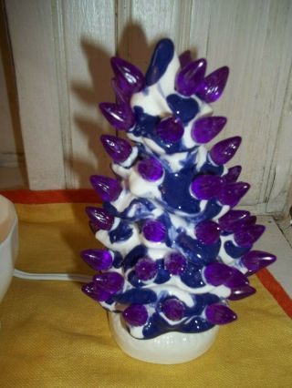 Snowy Purple Ceramic Xmas Tree Light Vtg Inspired Small Size Toy Doll House Tree